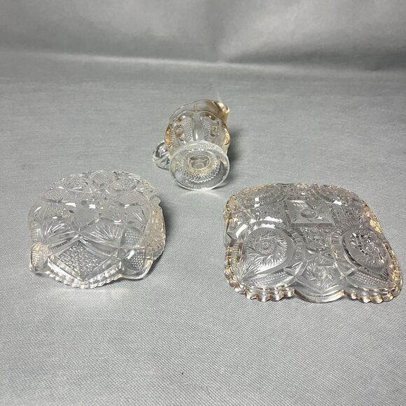 Lot 3 UV Glassware-Dishes And Creamer-Depression Glass Gold Trim-EAPG-UV - Picture 9 of 12